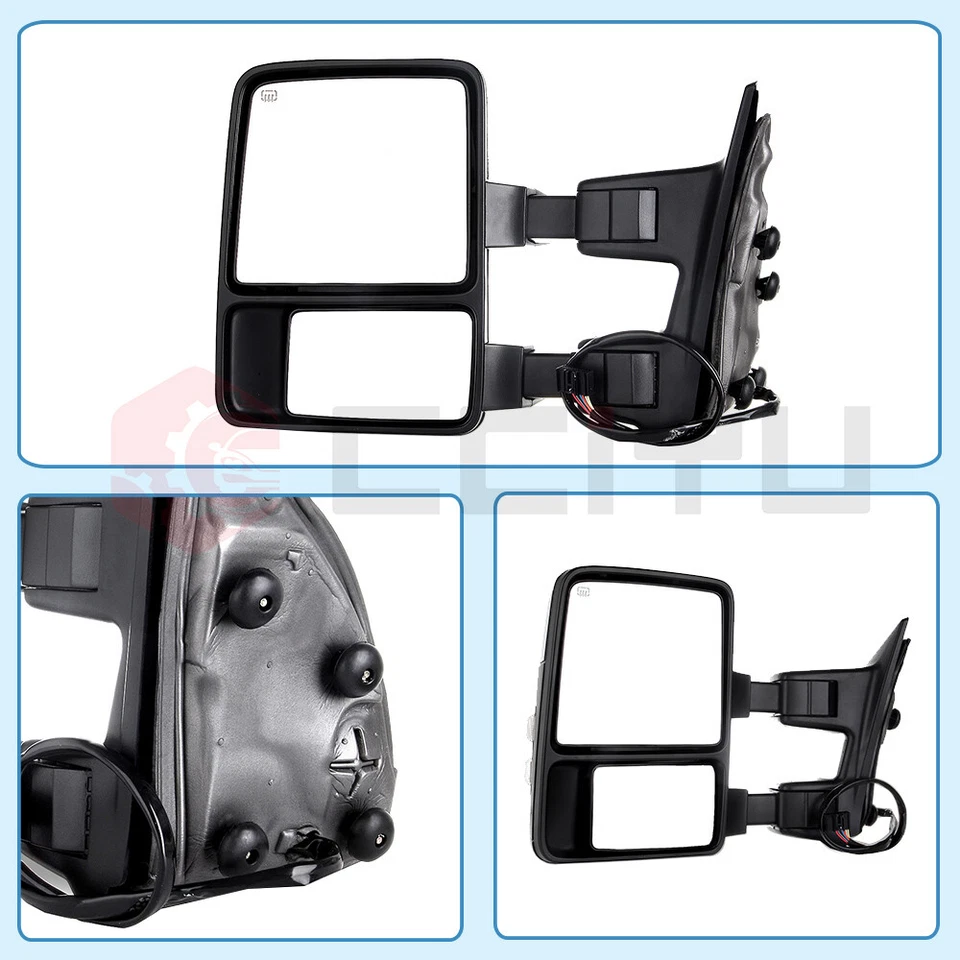 Par de espejos retrovisores cromados para F250 F350 F450 2008-2016 remolque eléctrico intermitente térmico Foto 3 de 4