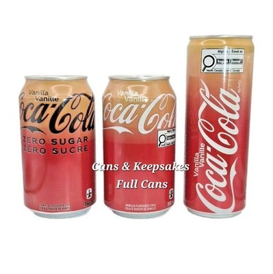 2026 Canada Coca-Cola Vanilla & Zero Sugar Lot of 3 Full Cans 355ml Bilingual