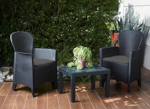 Garden Furniture Table and Chairs 3 Piece Grey Bistro Set Patio Outdoor Seating - Picture 6 of 8