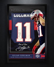 Camiseta firmada por Julian Edelman de los New England Patriots enmarcada certificado de autenticidad JSA exhibición automática
