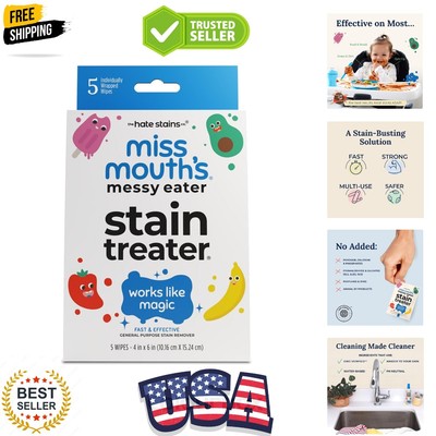 Messy Eater Stain Treater Wipes - 5 Pack Stain Remover - Newborn & Baby Essen...