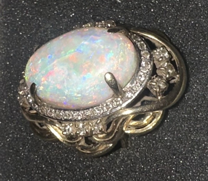 Vintage Australian Black Opal ~20 Carat Diamond Ring in 14k Yellow Gold 15.81 Gr