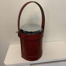 Vintage Red Faux Leather Ice Bucket Retro Barware 19cm Handle Cooler Home Bar