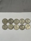1934 - 1947 Half Silver Dollars Walking Liberty 10 Coin Lot