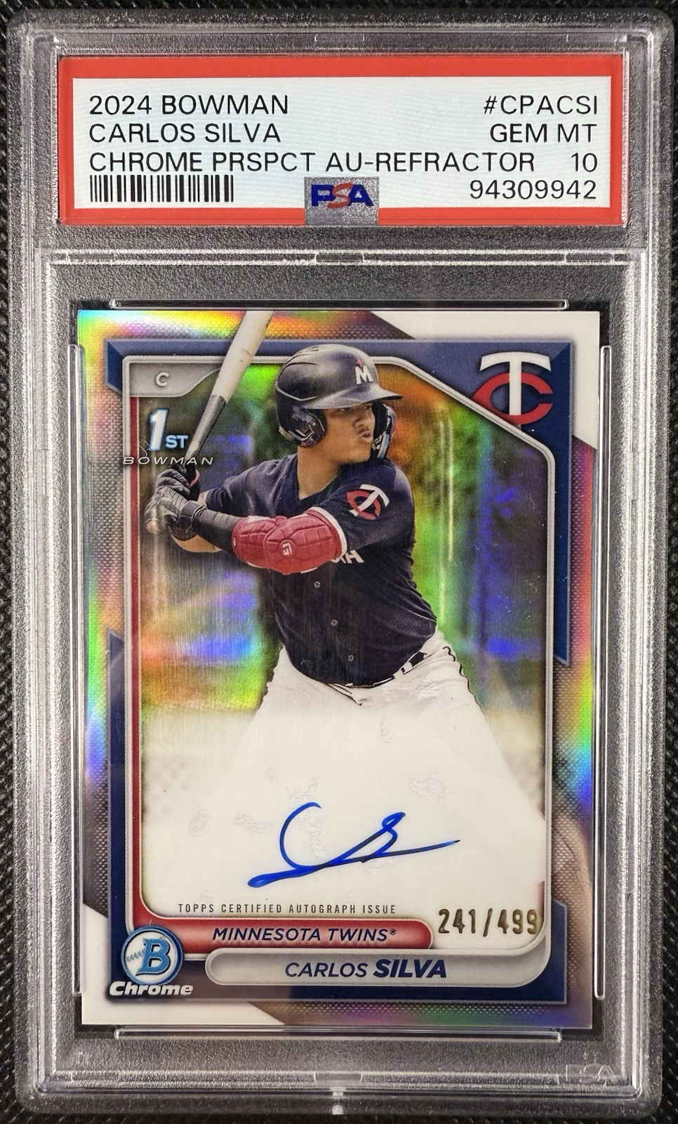 2024 Bowman Chrome Carlos Silva Refractor 1st Bowman Auto /499 #CPA-CSI PSA 10