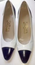 Ferragamo Shoes 9B Navy White Gold Trim Spectators Handmade In Italy Very...