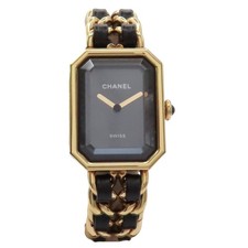 CHANEL Premiere S Watch Black Dial Gold Plated Leather Quartz H6951