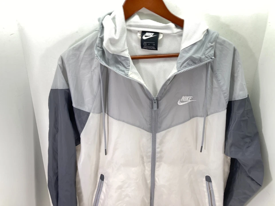 Chaqueta con Capucha Nike Sportswear Windrunner Para Hombre S Gris Blanco Cremallera Completa Cordón Foto 4 de 4