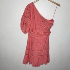 Allison Nikki Mini Dress Pink Eyelet One Shoulder Womens 10 Summer Cotton Beach