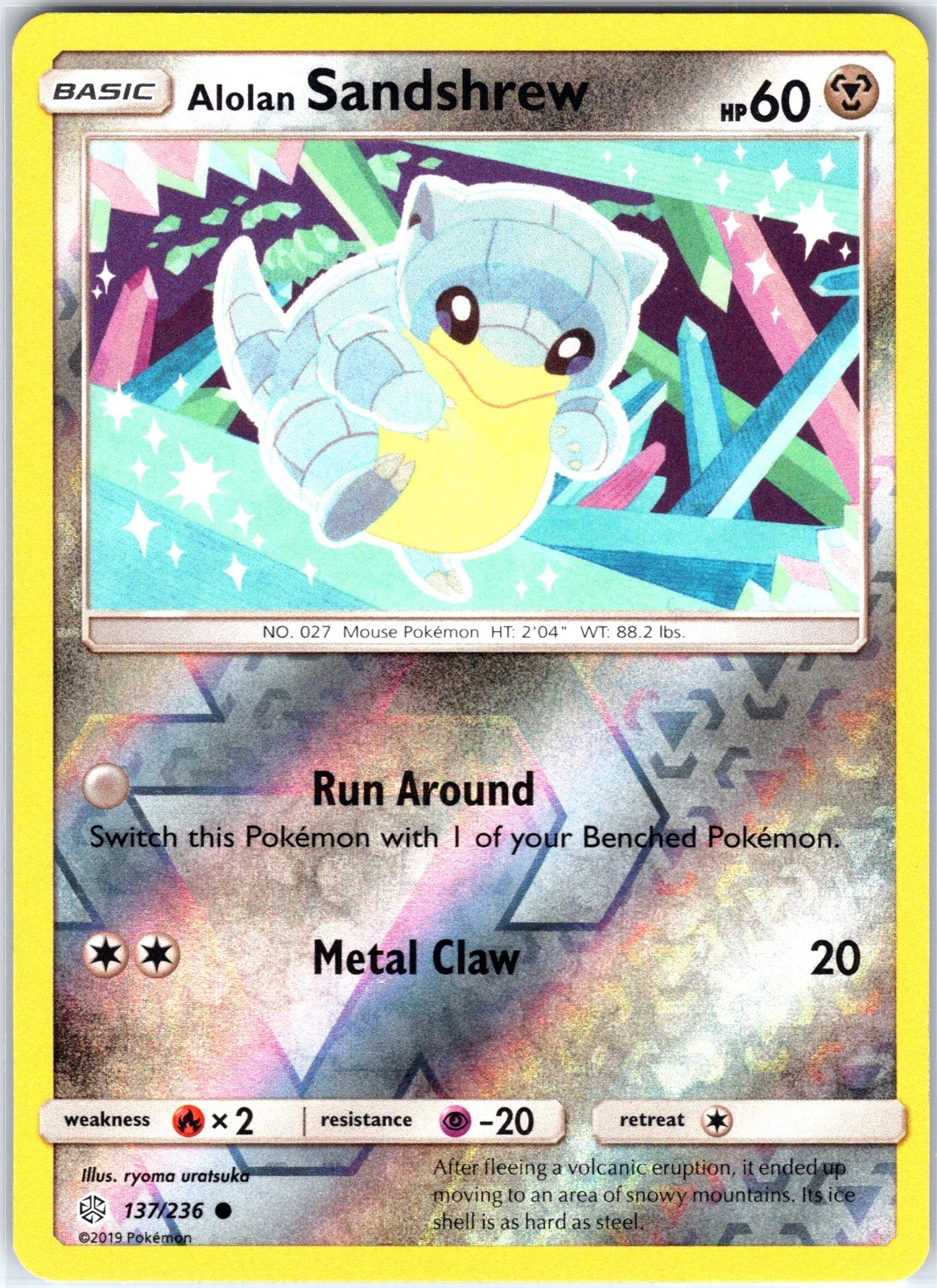 Alolan Sandshrew 137/236 Common Reverse Holo SM - Cosmic Eclipse Pokemon NM