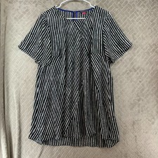 Vince Camuto Tunic Top Womens 1X Black White Striped Short Sleeve Flowy Relaxed