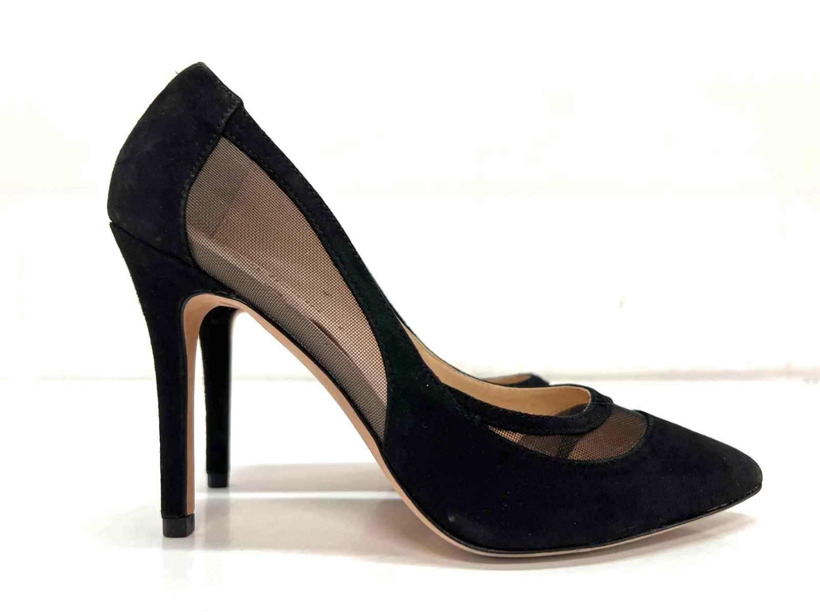 Neiman Marcus Womens Black Suede Mesh High Heels Size 6.5 Medium