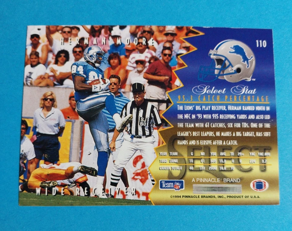 1994 Select - Herman Moore #110 Detroit Lions - Image 3 of 3