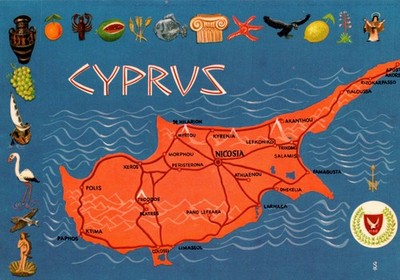 CYPRUS MAP CONTINENTAL POSTCARD Highways, Cities