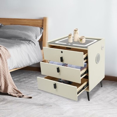 Bedside End Table Bedroom Nightstand with 3 Drawers & Fingerprint Lock