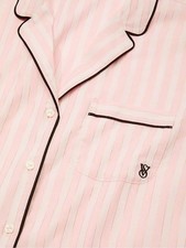 Victoria  s Secret Baby Pink Striped Flannel Pajama Set S Button Pockets