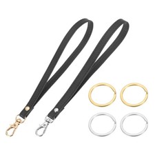 7 Inch Wristlet Strap PU Leather 4 Metal Rings for Clutch 2 Pack, Black 