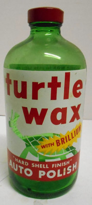 Rare Vintage Empty Turtle Wax Green Glass Bottle in Excellent Condition, ca 1954