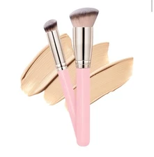 2 Pink Makeup Brushes  Angled Foundation & Concealer Brush For Flawless Blending
