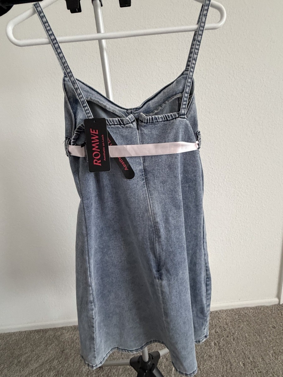 romwe denim dress Our Women's Sexy Studded Sleeveless Mini Bubble Denim Dress is such a vibe