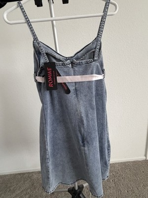 white christmas dresses Spaghetti Strap Rosette Denim Mini Dress - EB Luxe main image 1