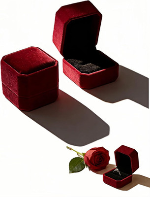 Velvet Ring Box Set of 2 - Jewelry Gift Box for Engagement Wedding Proposal, Sma