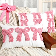 Set of 2 Pink Bow Pillow Covers 12 x 20 Inches Coquette Room Decor Pink Aesth...