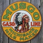 Musgo Gasoline 8" Diameter Vintage Novelty Metal Sign Made In USA New!