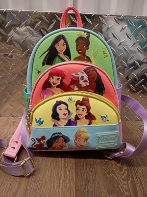 Loungefly Disney Princess Collage Triple Pocket Mini Backpack EUC 