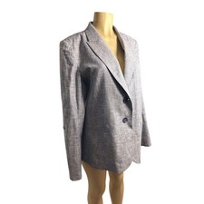 Women M L TWP Boyfriend Blazer Cotton Made in USA 2 Button Pinstripe Blue Jacket
