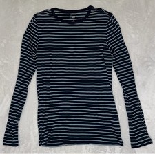 Gap The Modern Tee Navy  Green Striped Long Sleeve. Size Medium.