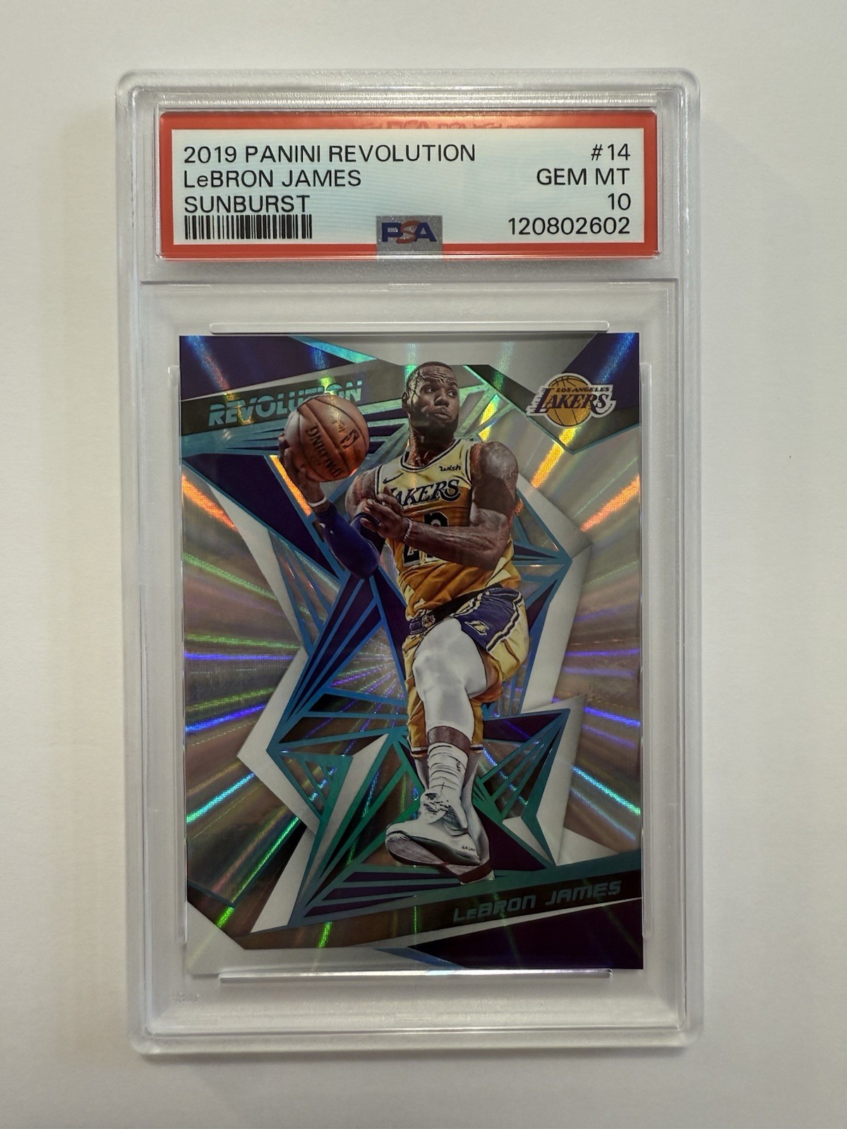 2019-20 Panini Revolution #14 Sunburst /75 Lebron James PSA 10 Lakers