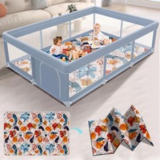 XVISHX 74 x 50 Inch Baby Playpen with Mat, Playpen for Babies and Toddlers, ...