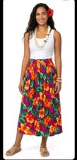 Vtg Sag Harbor Floral Midi Skirt M Gauze Hawaiian Tropical Pockets Coastal Boho