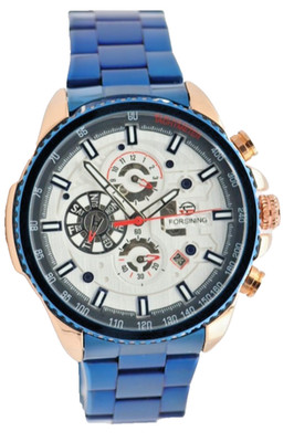 FORSINING Herren Automatik Uhr Sportlich Blau Rosé Kalender Datum Edelstahl 46mm