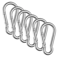 6 Pack 3 Inch Carabiner Clip, 316 Steel, Heavy Duty, Spring Snap Hook, Gym