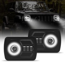 2Pcs Rectangle 5 7 7 6 Inch LED Headlights with Halo DRL  Turn Signal