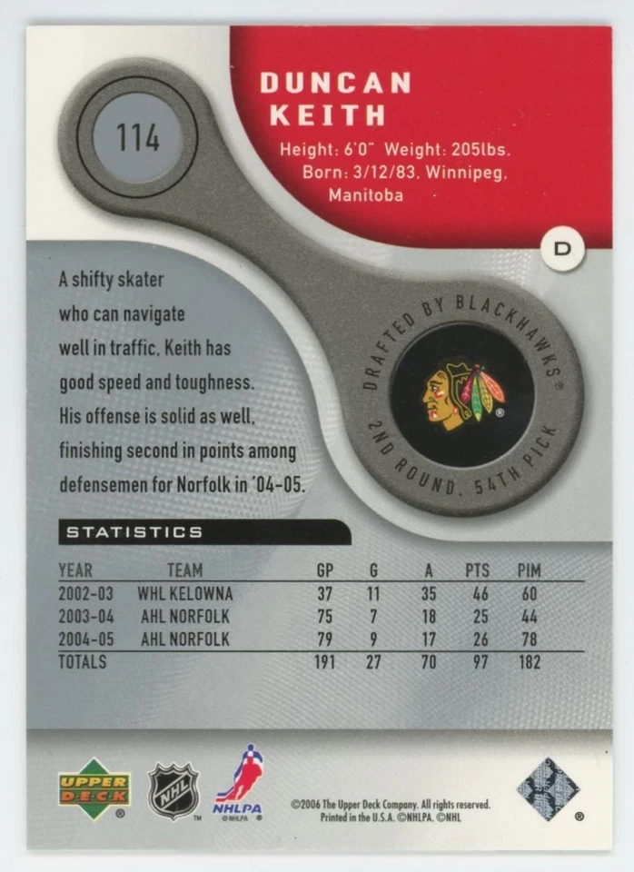 2005-06 SP GAME USED Duncan Keith AUTHENTIC RC ROOKIE /999 - Image 2 of 2