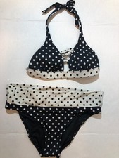 Victoria's Secret Bikini Set Women's S Black White Polka Dot Halter Swimwear
