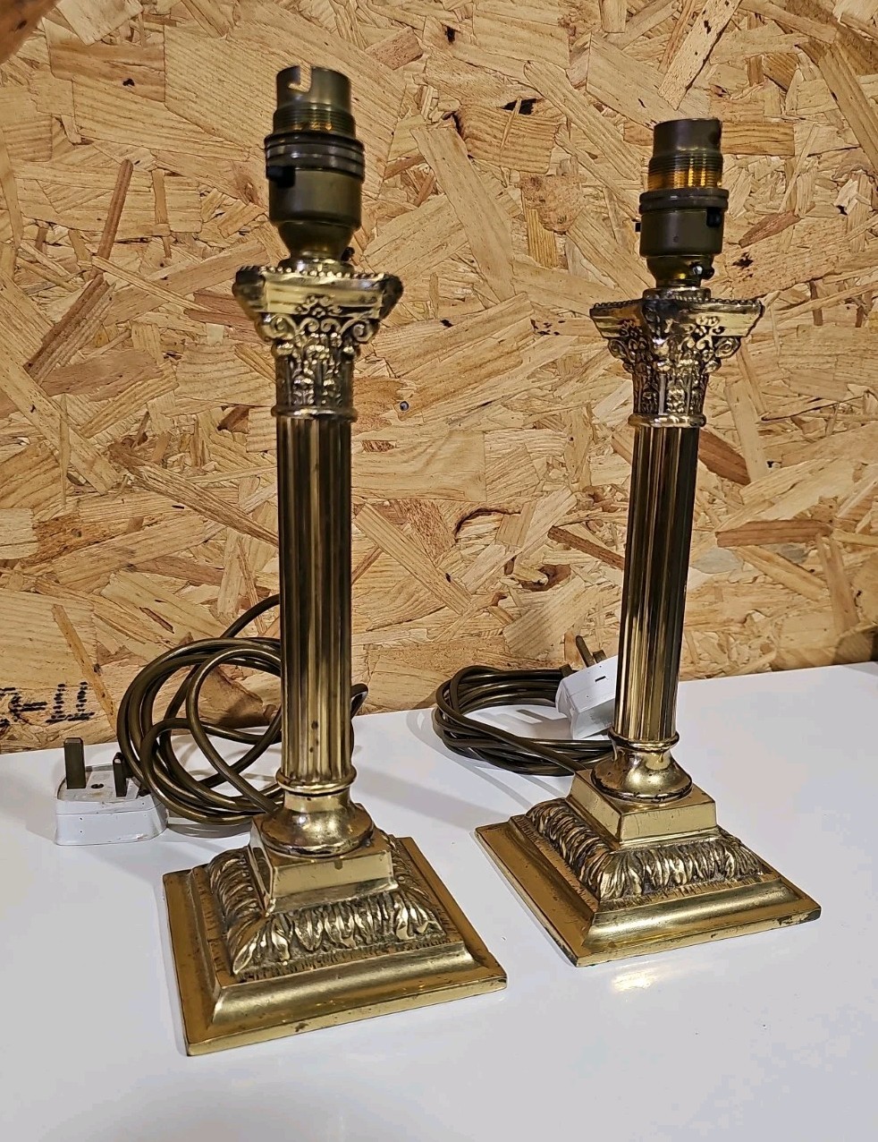 A Pair Of Vintage Corinthian Column Neoclassical Brass Table Lamps — image 2