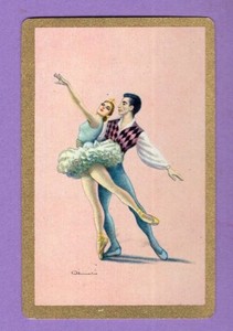 1 Single Swap Playing Card BALLET DANCERS BALLERINA LADY MAN SIGNED ART VINTAGE