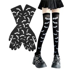 TOUGS Halloween Bats Socks and Full Finger Long Arm Gloves for Black