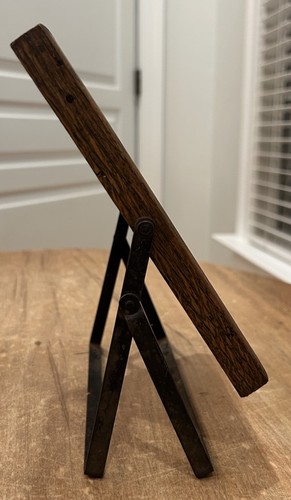 Antico comò basculante in legno top vanità specchio da barba cavalletto smussato 8”x6” - Foto 2 di 6