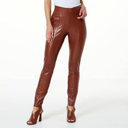Cinnamon Brown HUE Faux Leather Leggings Size 1X Stretch Soft Comfortable New