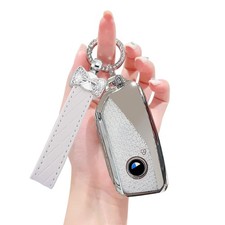 for BMW Key Fob Cover - Soft Plastic Protector 2023 Bling TPU, White