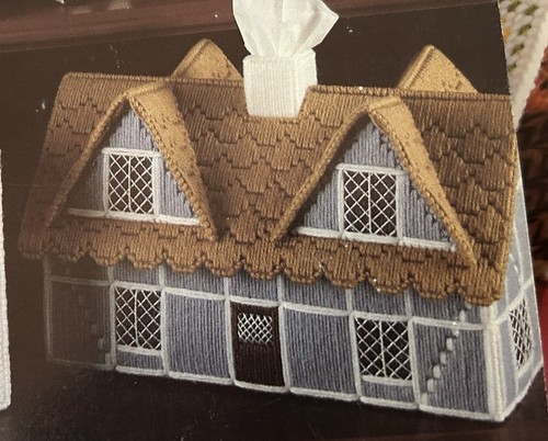 COUNTRY HOUSE TISSUE BOX COVER - PLASTIC CANVAS PATTERN ONLY