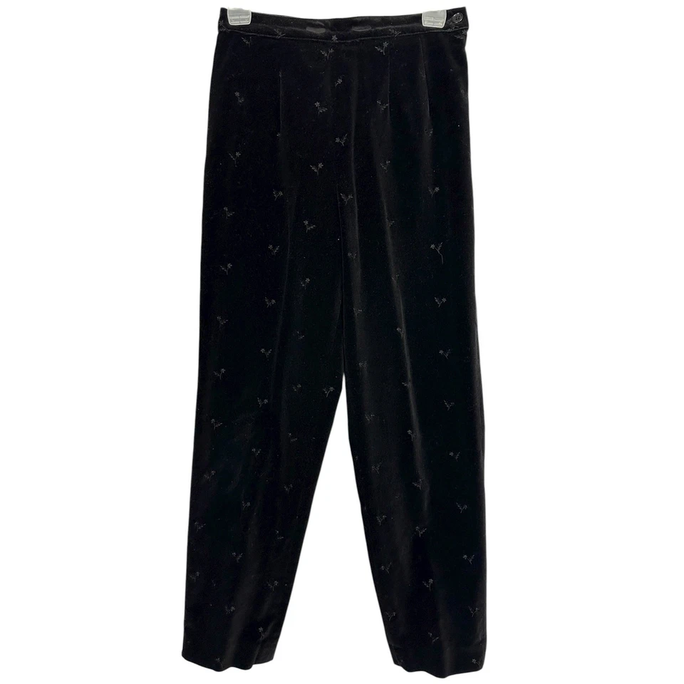 Винтажные бархатные брюки Talbots с вышивкой черные высокая талия цветочный узор размер 4 - Изображение 2 из 4