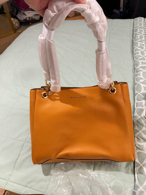 Michael Kors Women's Medium Brown Pebbled Satchel, Gold Hardware, Magnetic