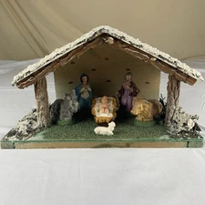 VTG Nativity Wooden Manger Italy Christmas Jesus Mary Joseph~12 x 6 x 7 Rustic