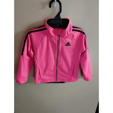 Adidas Girls Pink Track Jacket Full Zip 3-Stripe Athletic Sweatshirt Size 24M